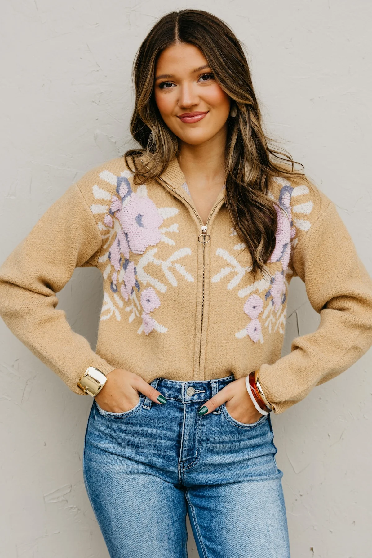 The Tori Floral Zip Up Sweater - Image 6