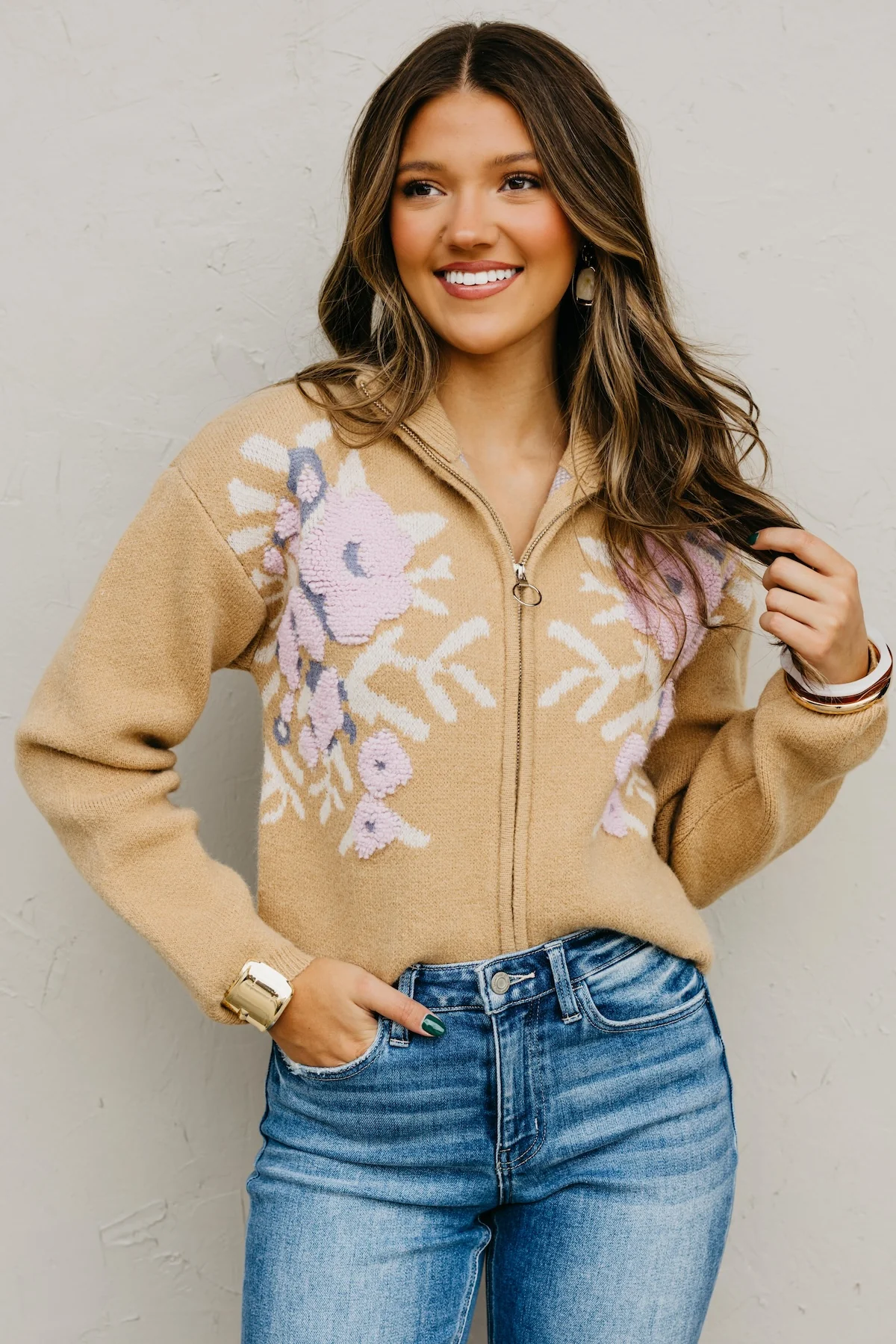 The Tori Floral Zip Up Sweater - Image 7