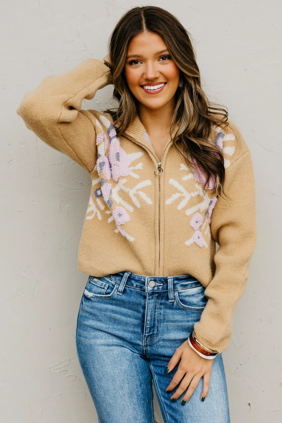 The Tori Floral Zip Up Sweater - Image 8