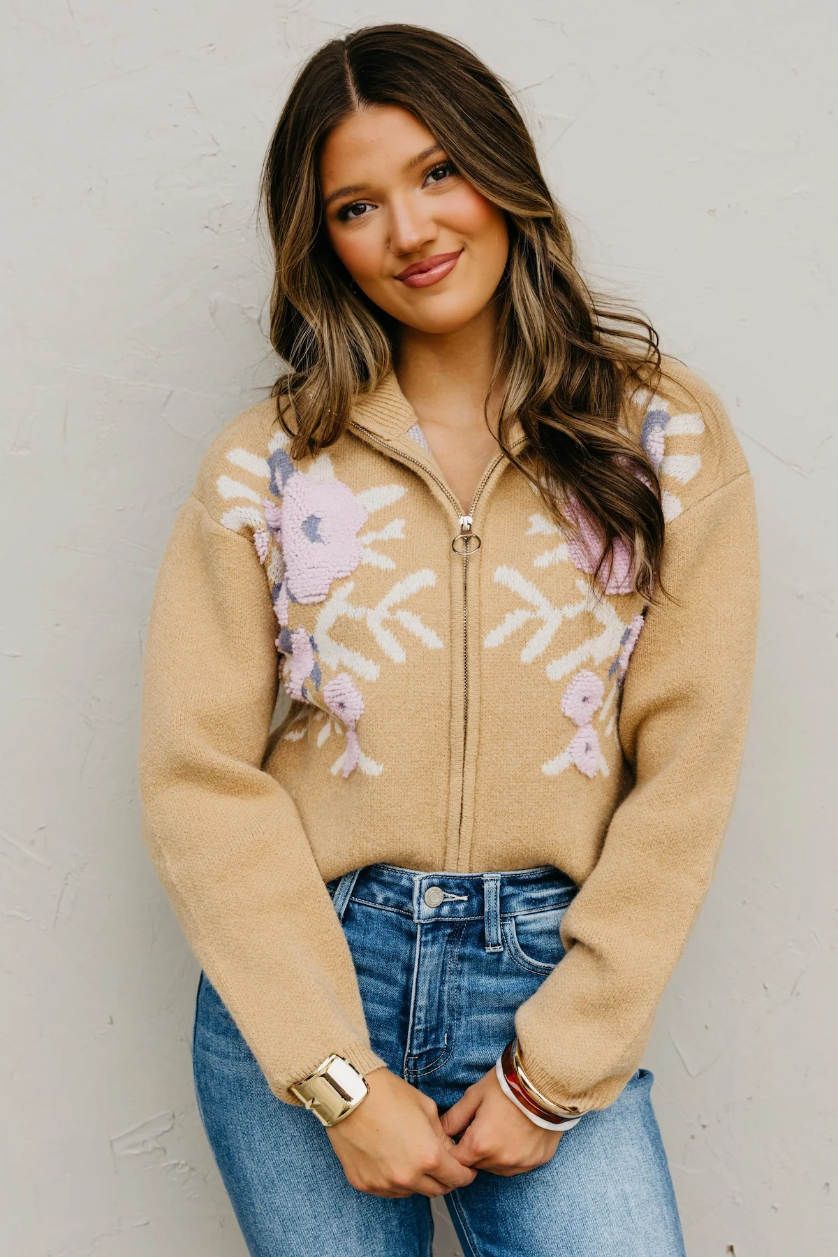 The Tori Floral Zip Up Sweater - Image 9
