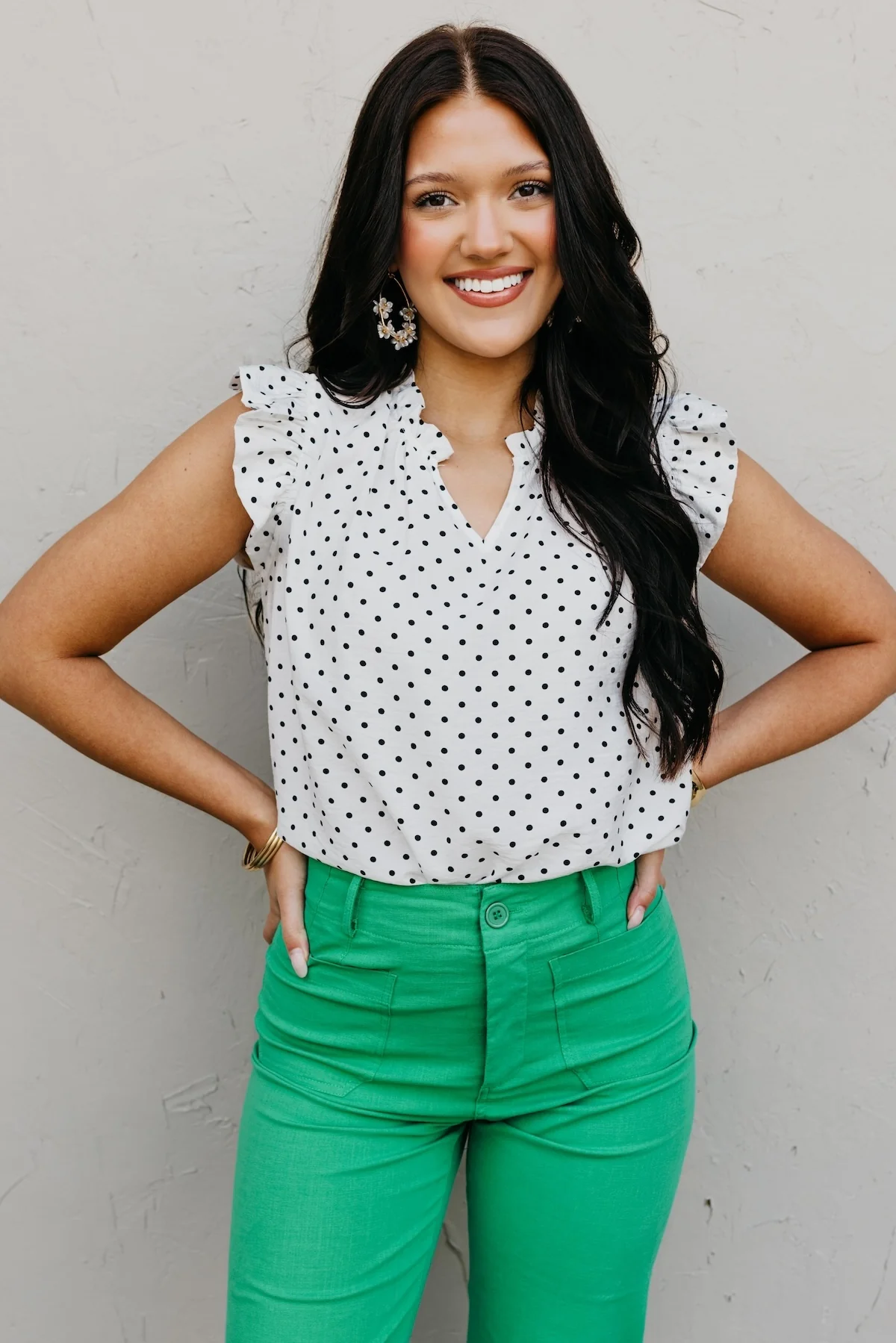 The Trinity Polka Dot Ruffle Sleeve Top - Image 5