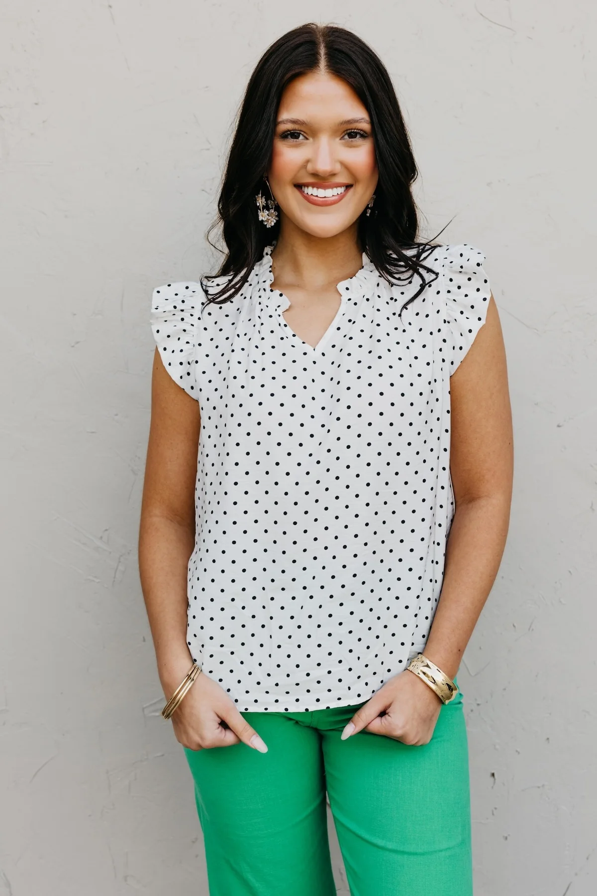 The Trinity Polka Dot Ruffle Sleeve Top - Image 6