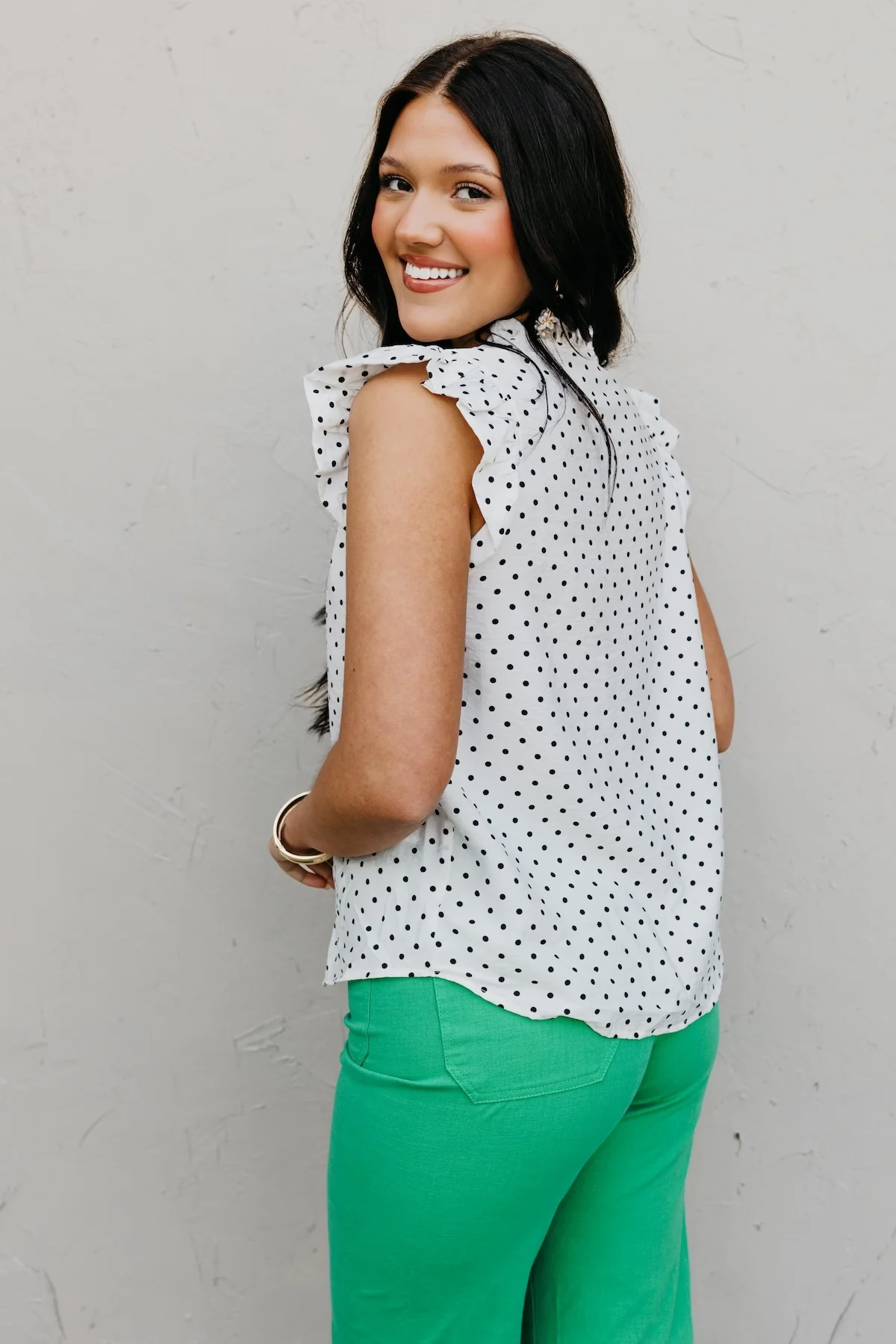 The Trinity Polka Dot Ruffle Sleeve Top - Image 8