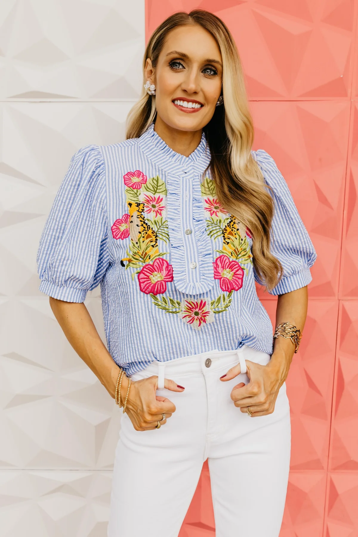 The Veronica Striped Embroidered Top - Image 3