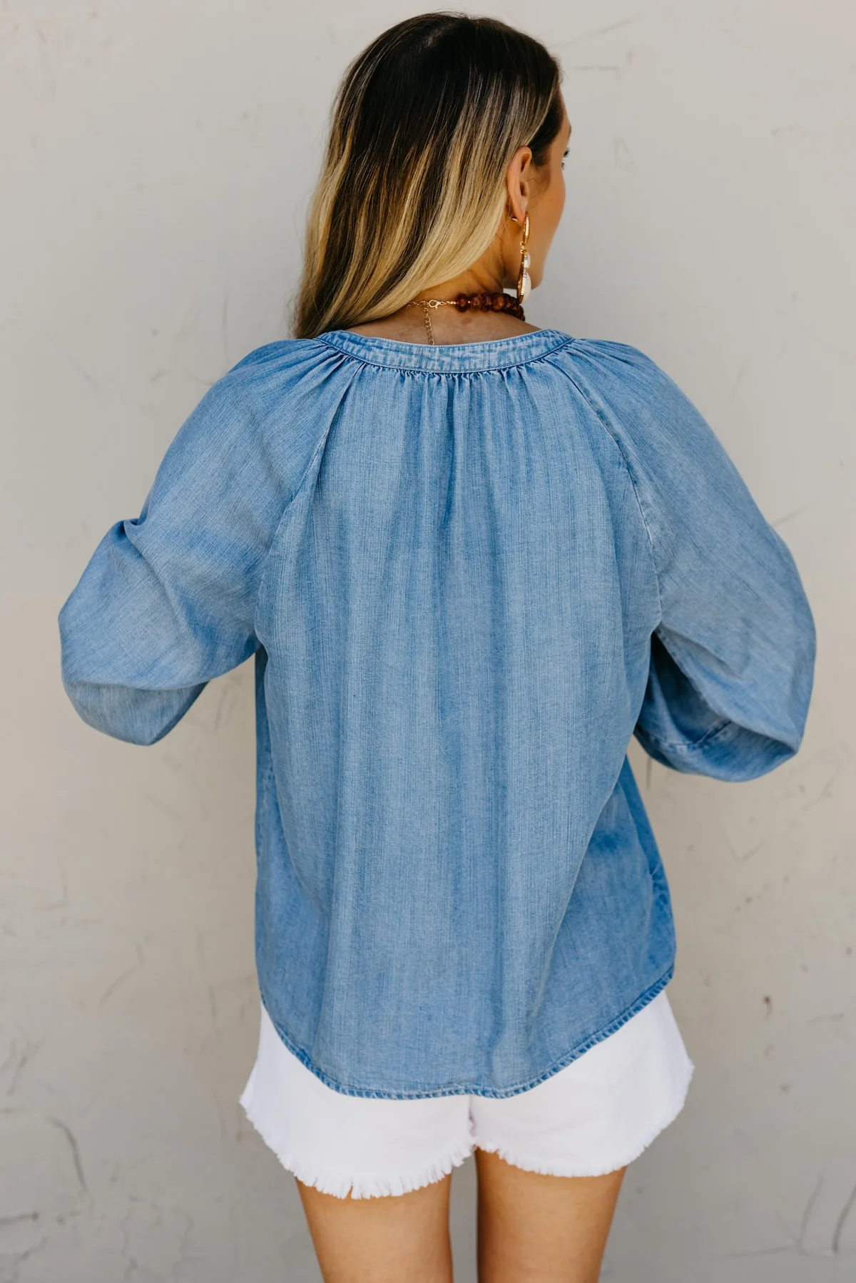 The Wren Puff Sleeve Chambray Blouse - Image 10