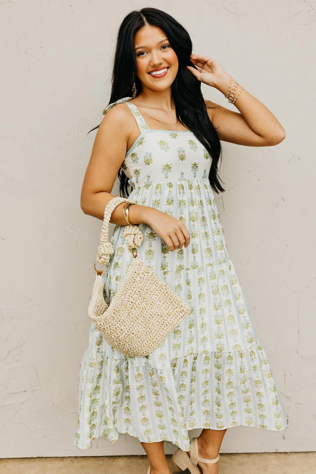 The Zane Stripe Floral Midi Dress
