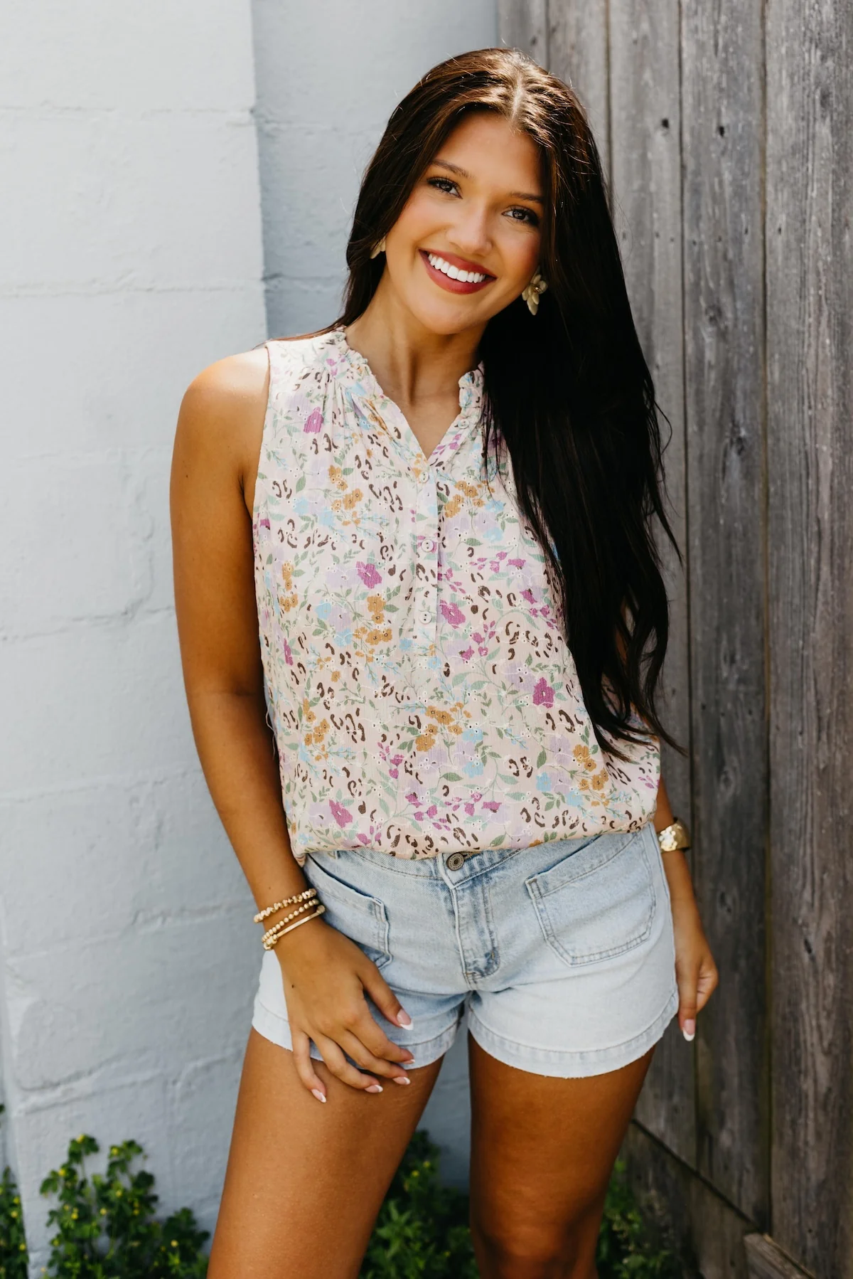 The Zariah Quarter Button Down Eyelet Top - Image 2