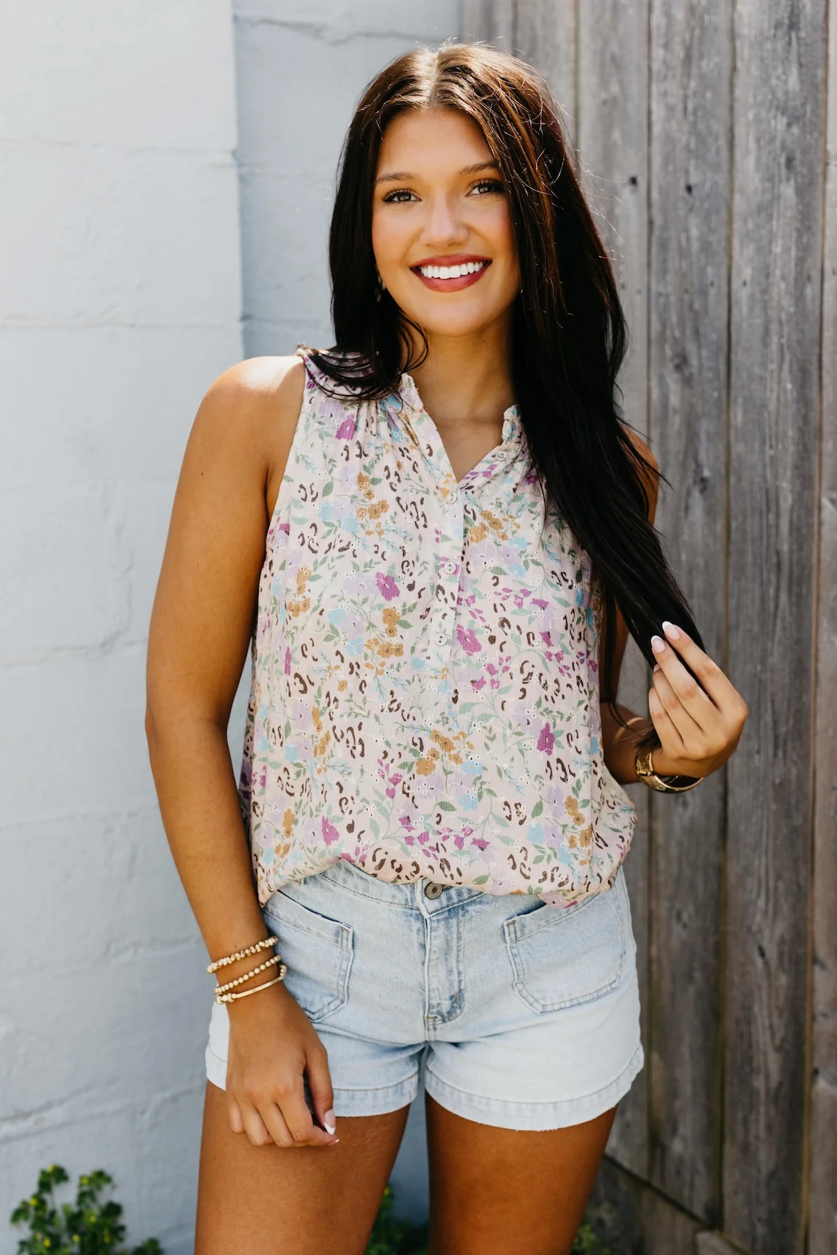 The Zariah Quarter Button Down Eyelet Top - Image 3