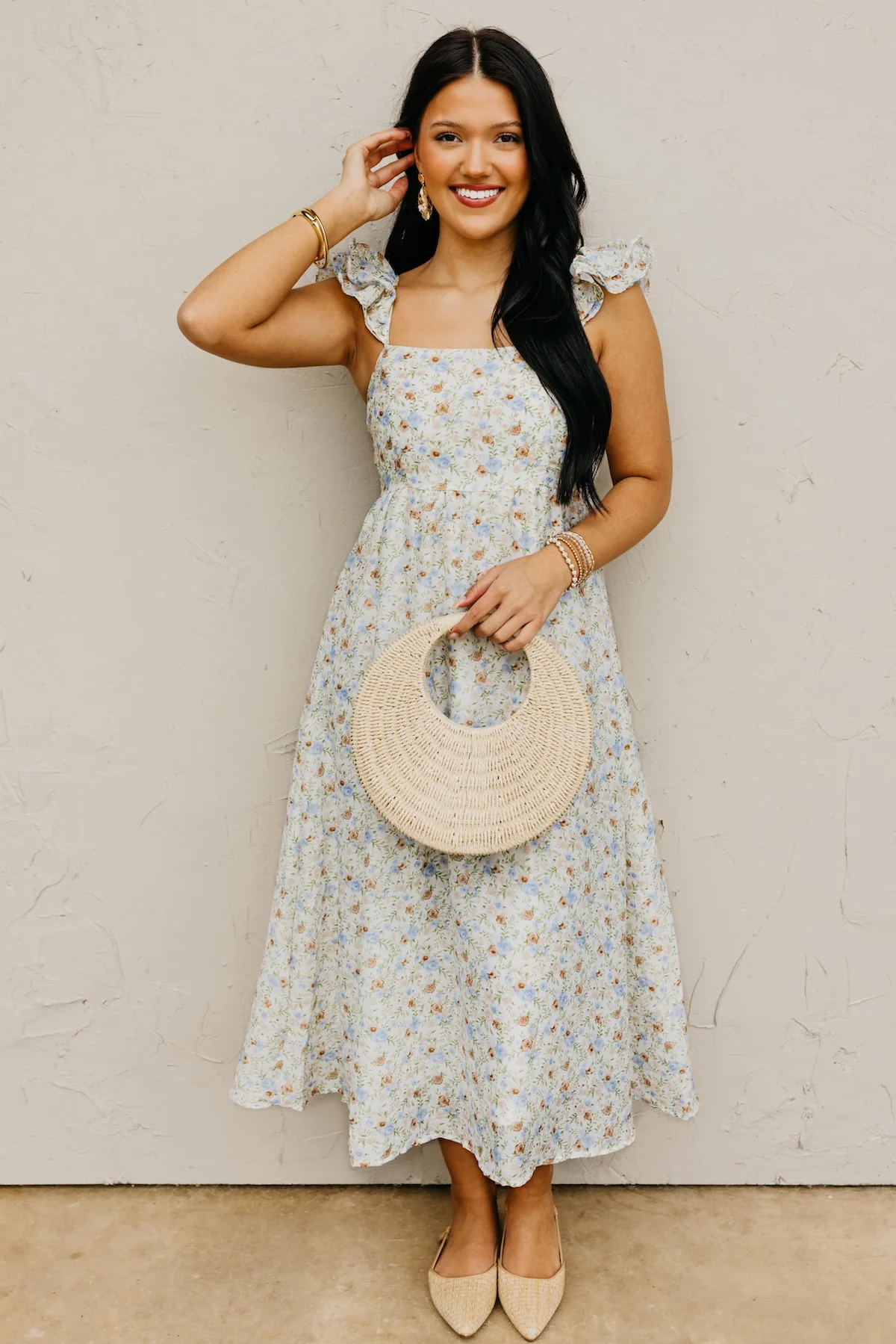 The Zion Ruffle Strap Midi Dress