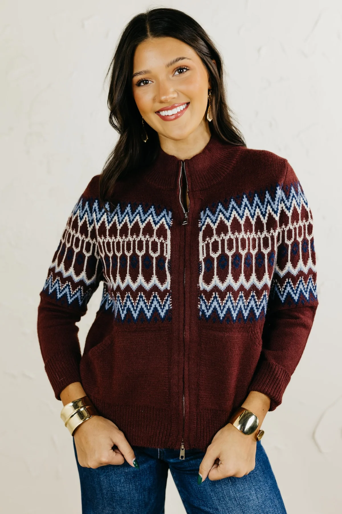 Then Fair Isle Zip Up Sweater Cardigan - Image 5