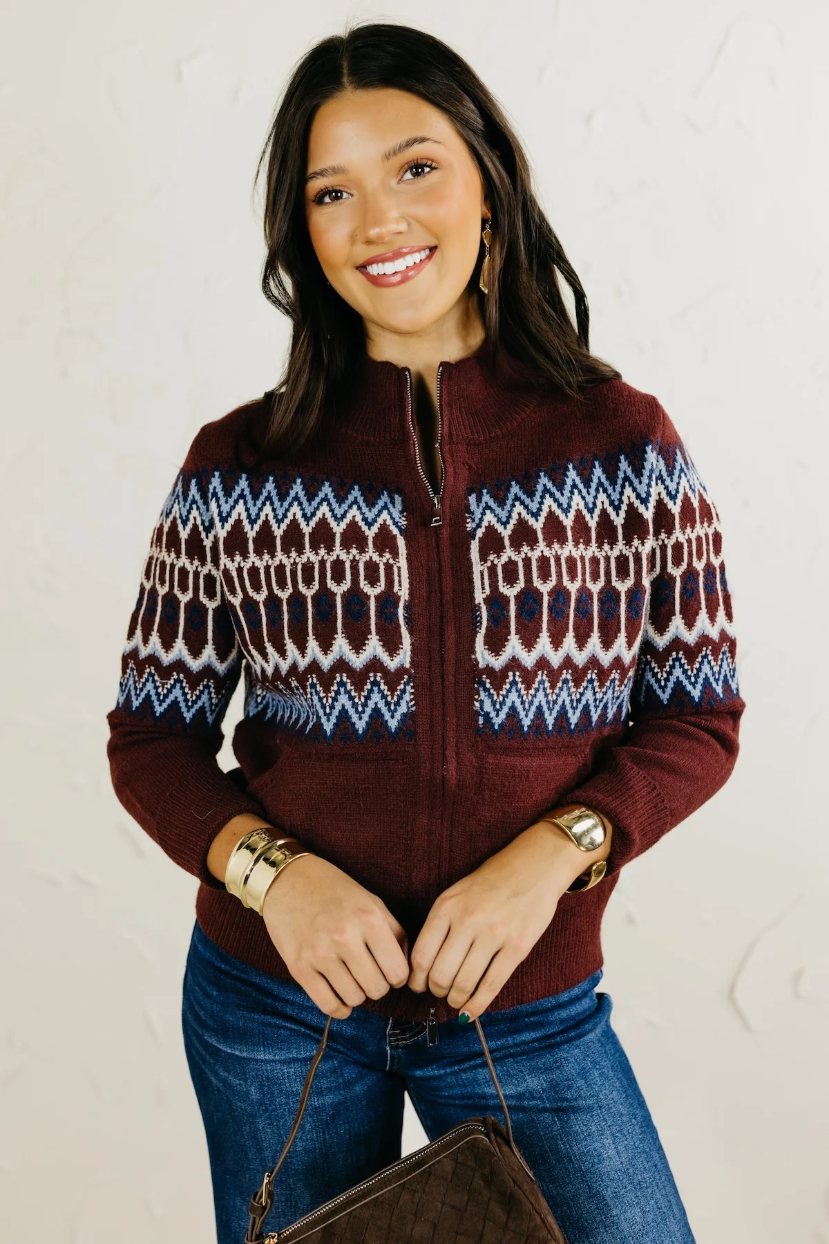 Then Fair Isle Zip Up Sweater Cardigan - Image 7
