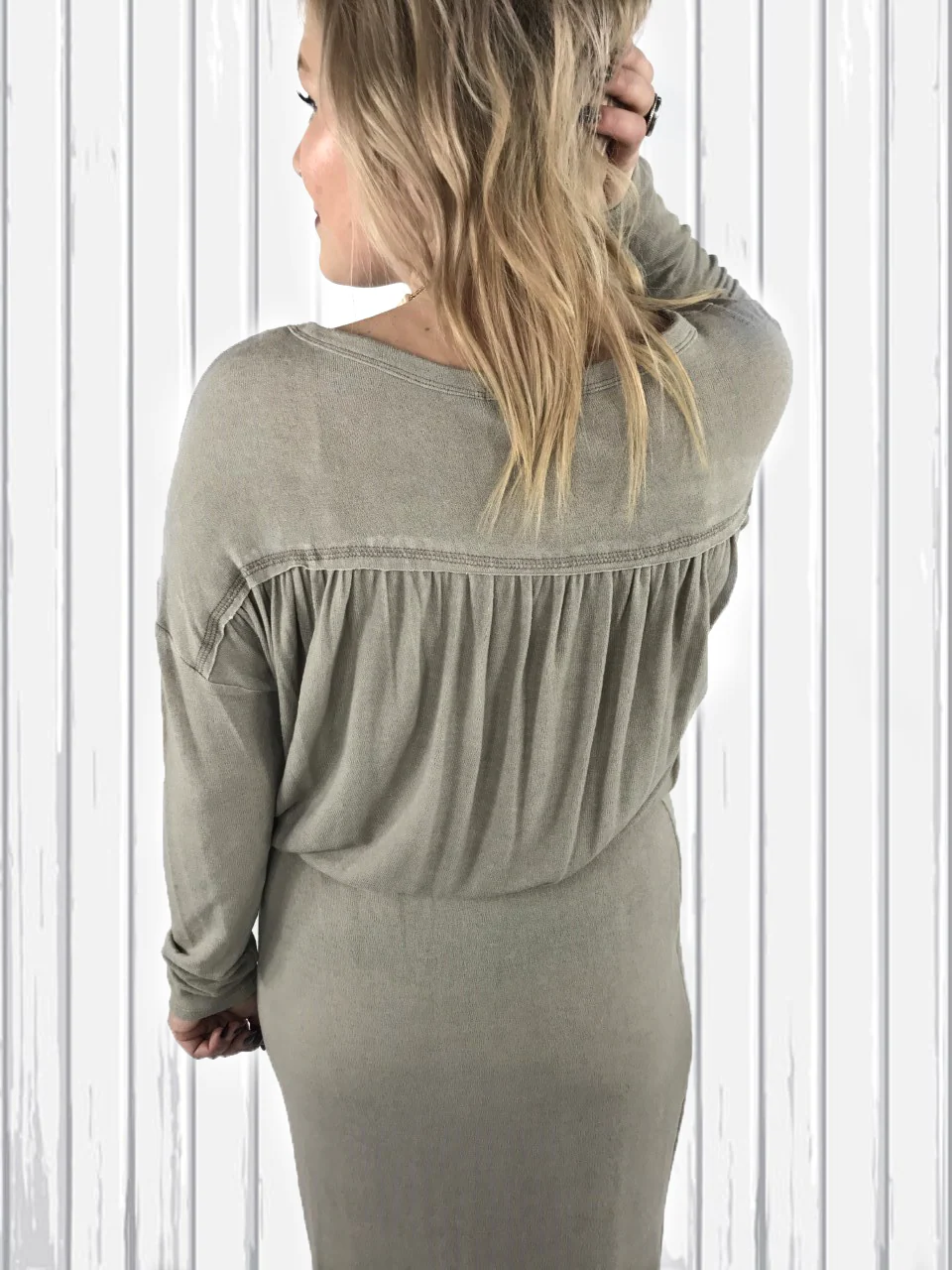 Tied/cinch waist long sleeve knit dress - Image 4